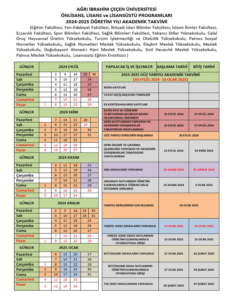 2024-2025 Akademik Takvim | PDF