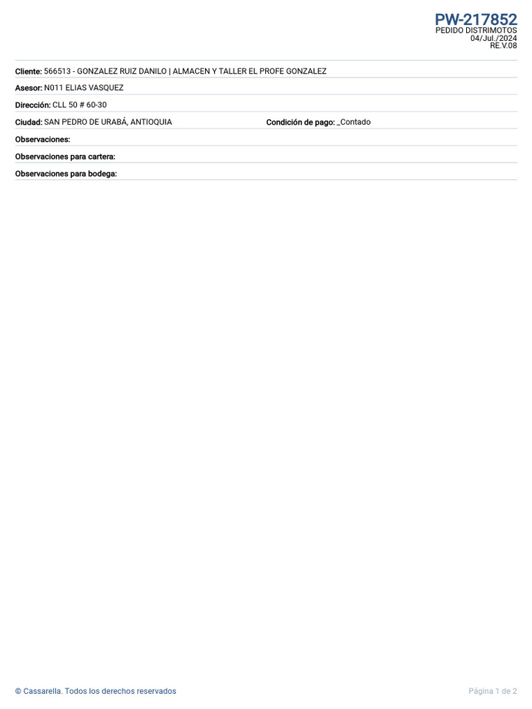 Pedido PW 217852 | PDF
