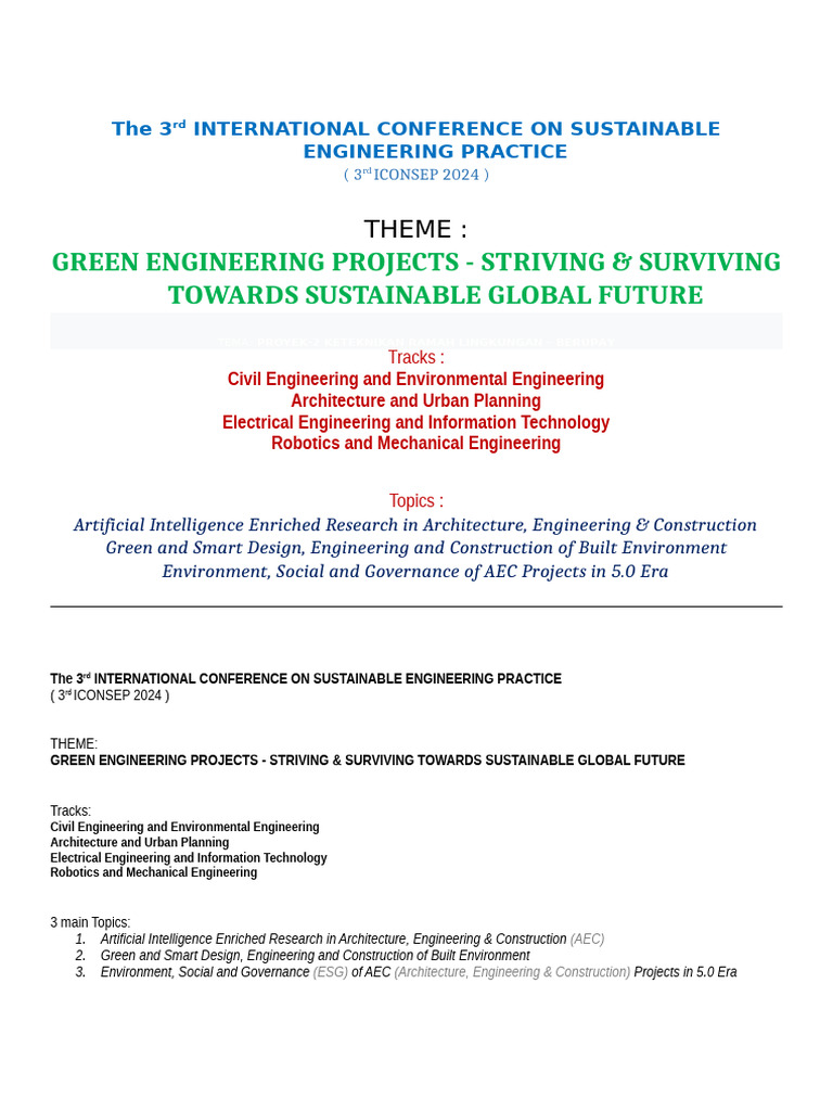 THEME - TRACKS - TOPICS - SUBTOPICS - KEYWORDS 3rd IconSEP 2024 | PDF ...