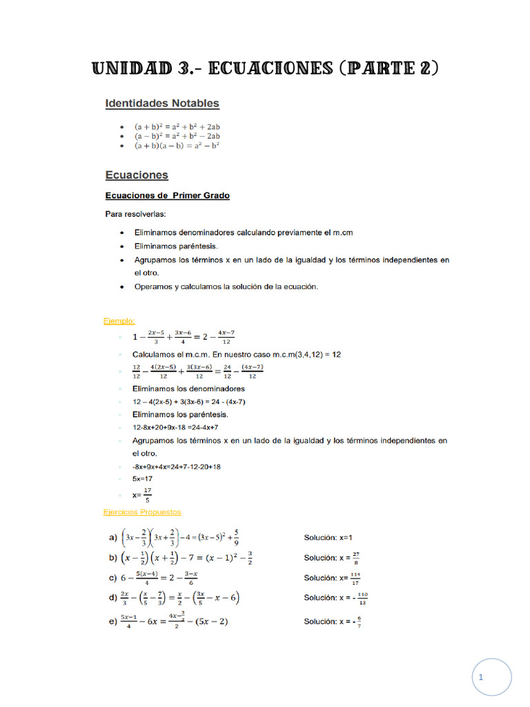 Ecuaciones: Unidad 3, Parte 2 | PDF