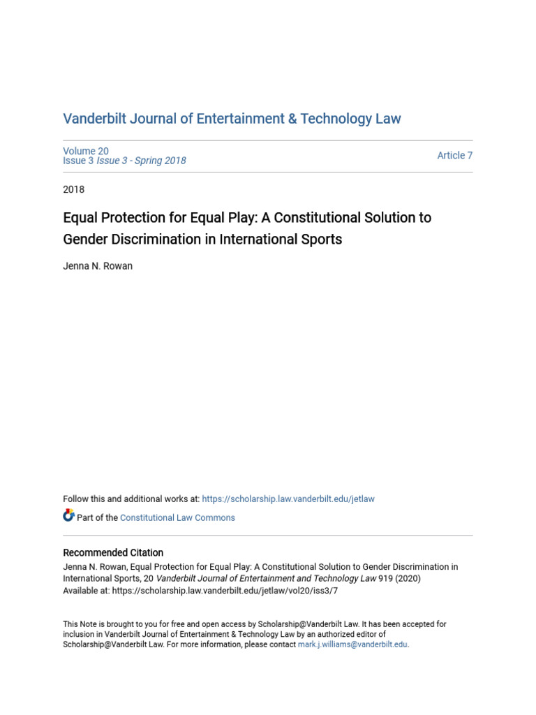 Equal Protection For Equal Play - A Constitutional Solution To Gen ...