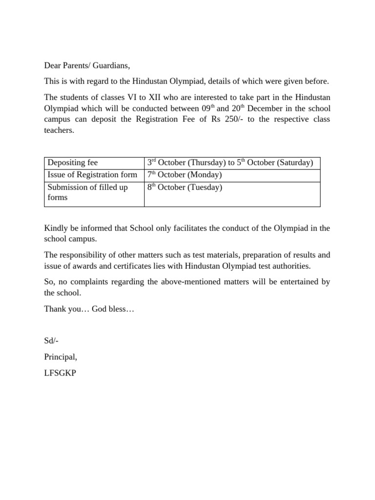 Hindustan Olympiad 2025 Registration Details | PDF