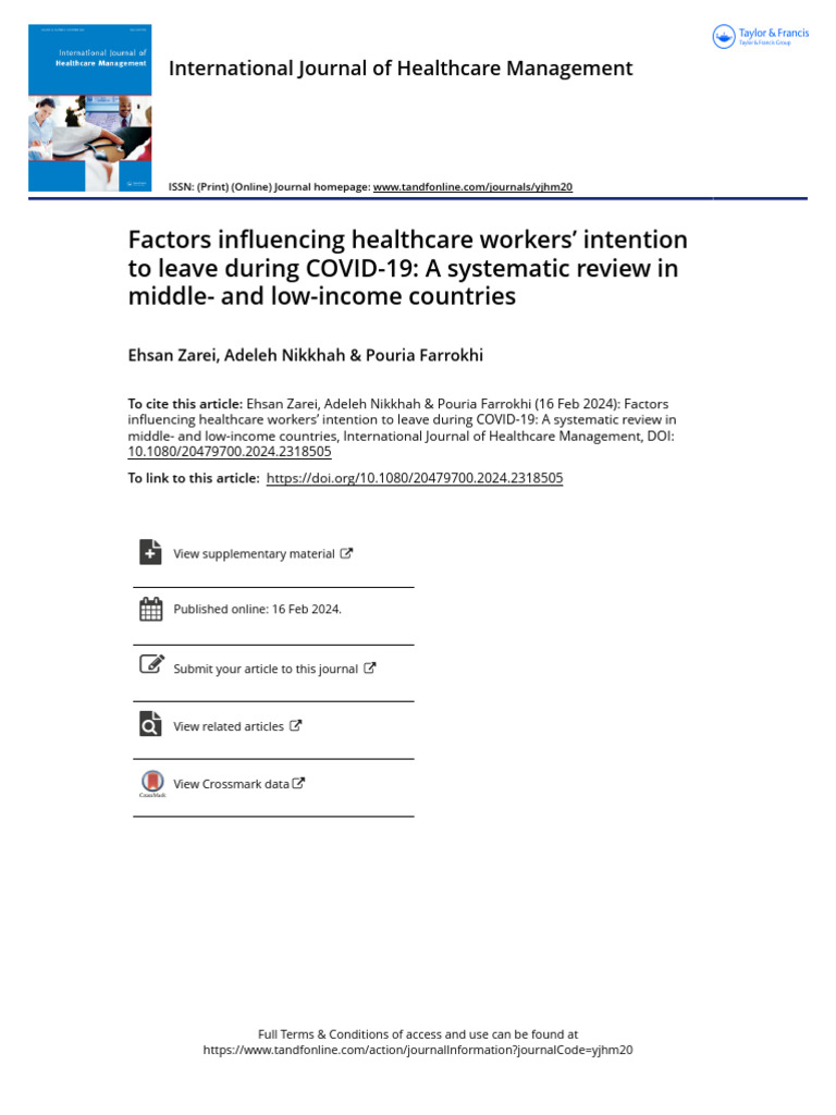 Factors Influencing Healthcare Workers Intention To Leave During COVID ...