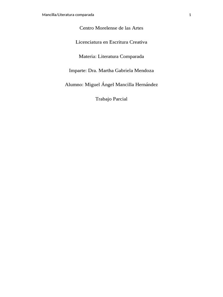 Trabajo Parcial Literatura Comparada MAHM | PDF | Lingüística | Semiótica