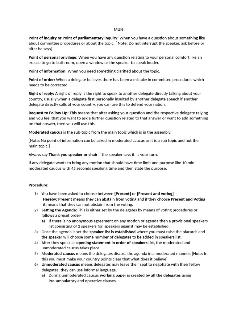 MUN | PDF | Speaker (Politics) | Meetings