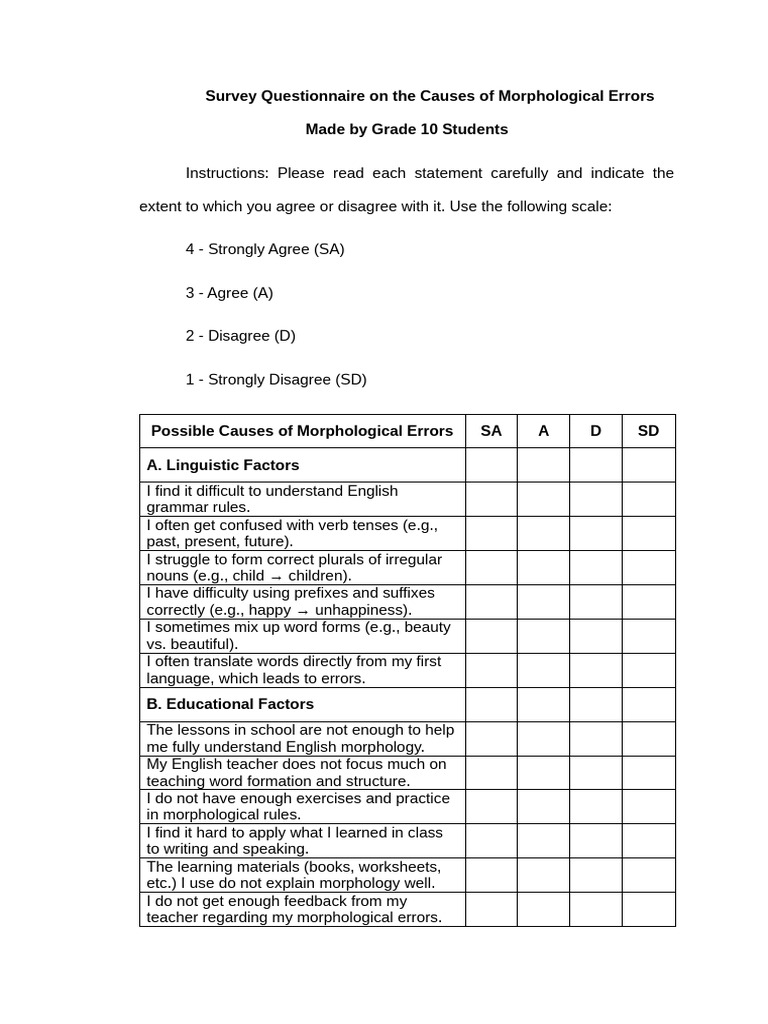 Causes of Morphological Errors in English | PDF