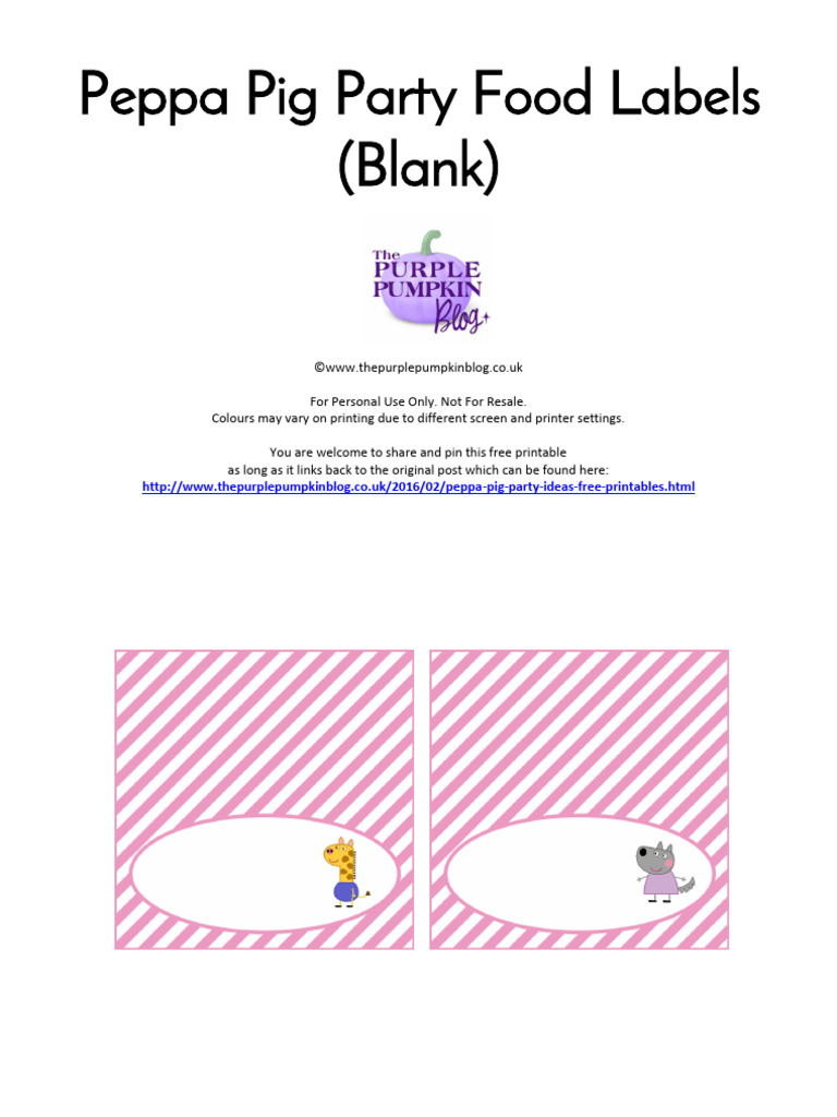 Free Peppa Pig Party Food Labels | PDF