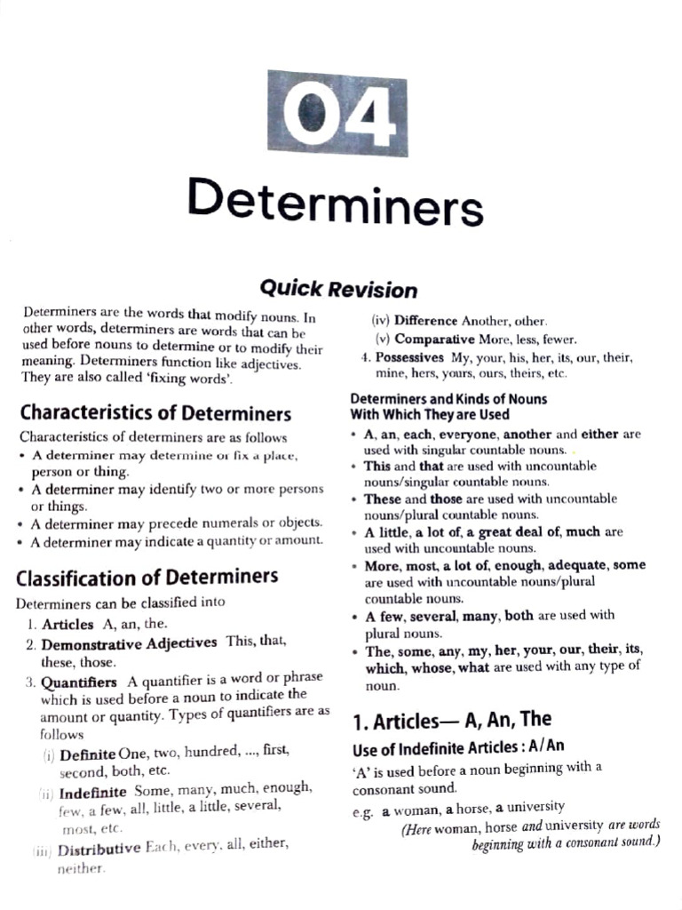 Understanding Determiners in English | PDF | Noun | Grammatical Number