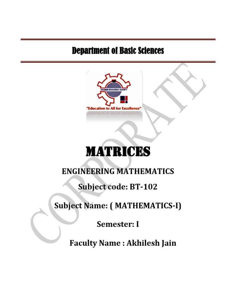 Engineering Mathematics: Matrix Concepts | PDF | Matrix (Mathematics ...