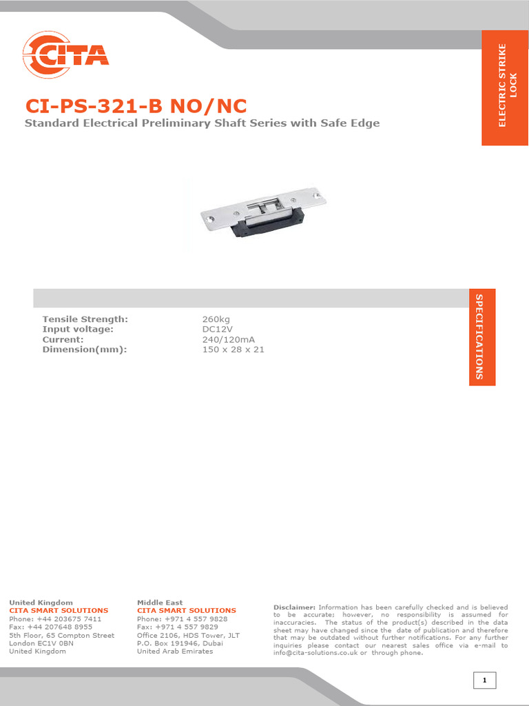 Electric Strike Lock Specifications | PDF