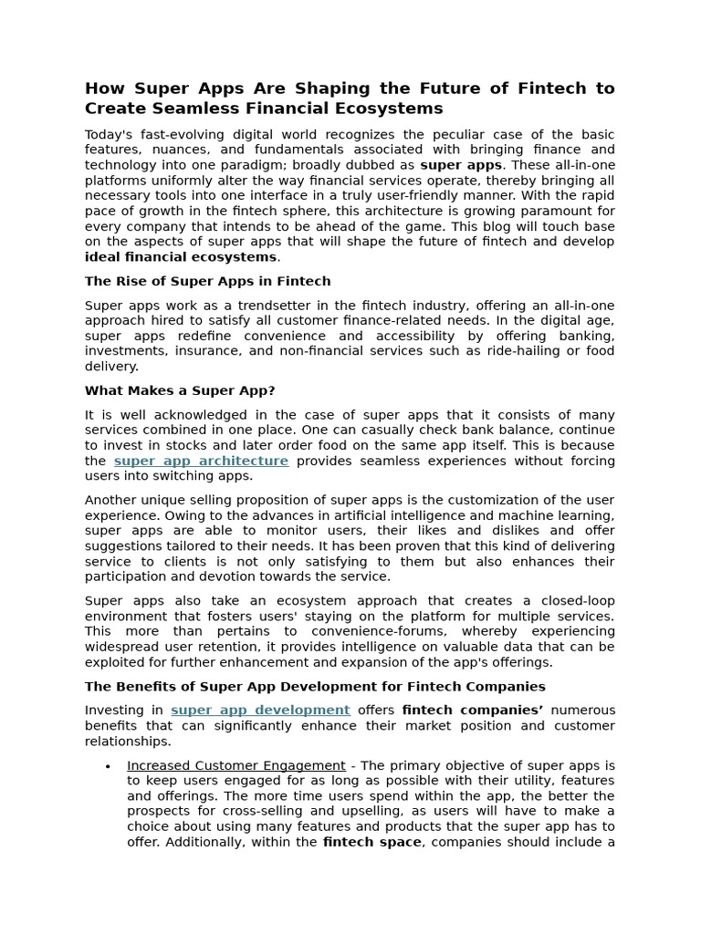 Super Apps Transforming Fintech Ecosystems | PDF | Mobile App | Usability