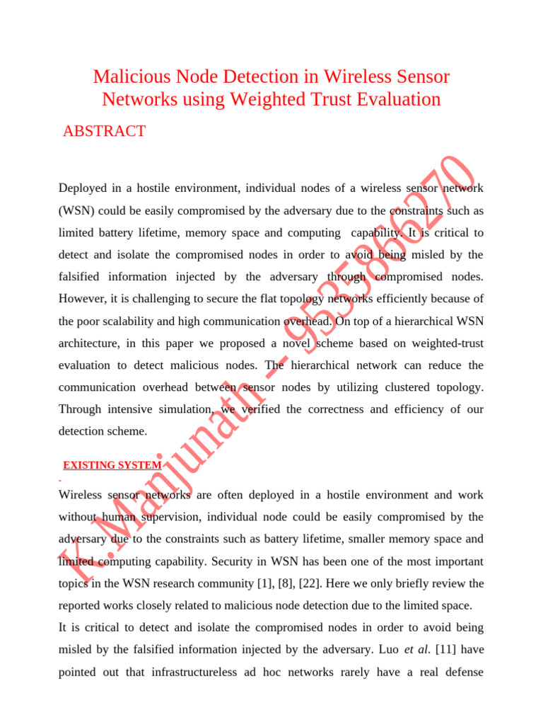 Malicious Node Detection in WSNs | PDF | Wireless Sensor Network ...