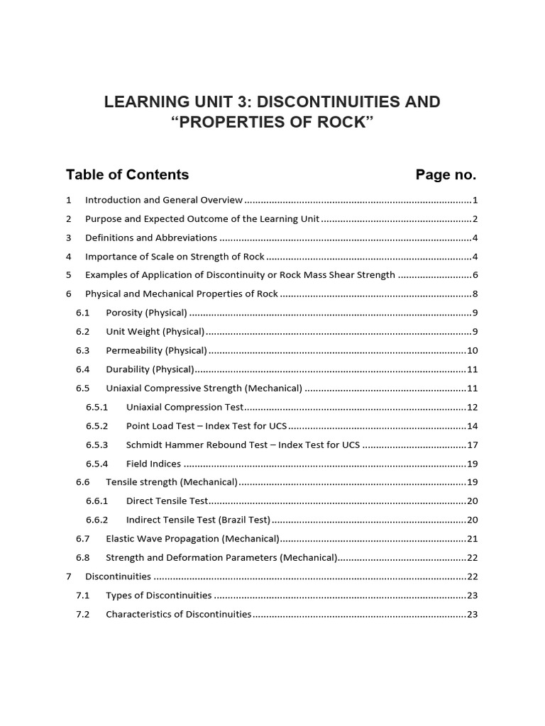 Rock Properties and Discontinuities Guide | PDF | Strength Of Materials ...