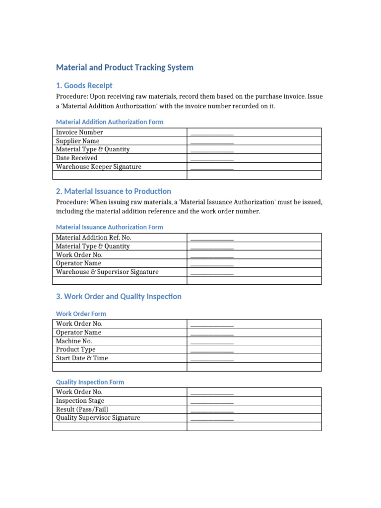 Material and Product Tracking System Guide | PDF