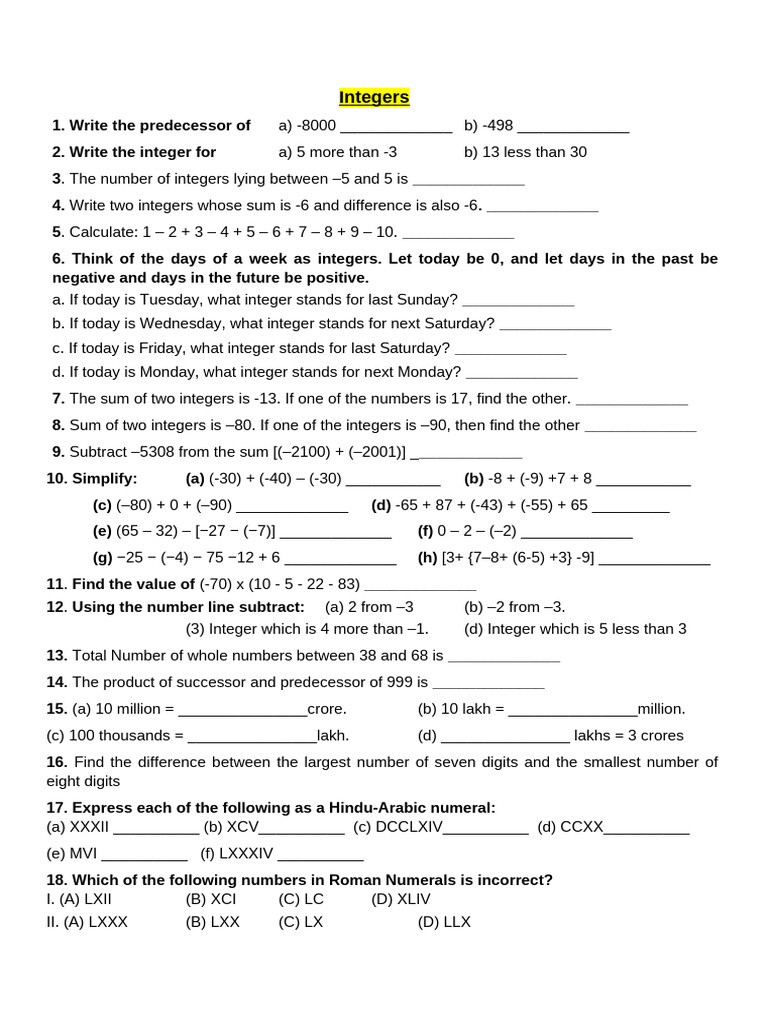 Comprehensive Integer Exercises and Concepts | PDF | Integer | Arithmetic