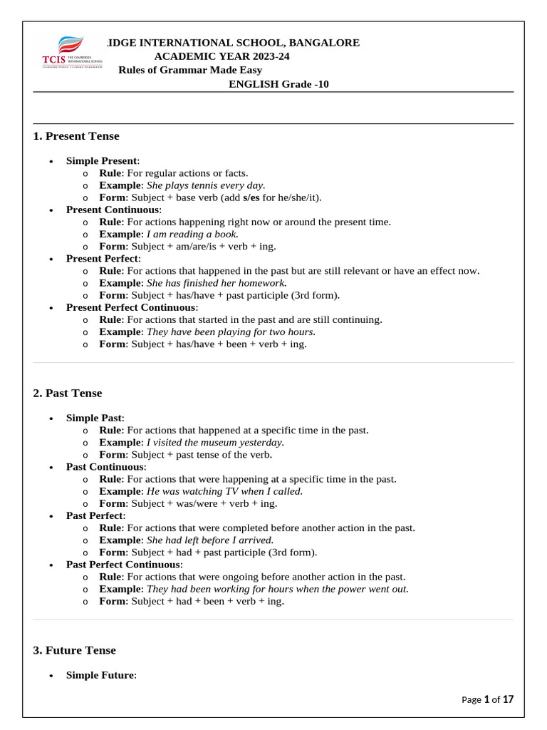 Grammar Rules for Grade 10 English | PDF | Grammatical Number | Plural