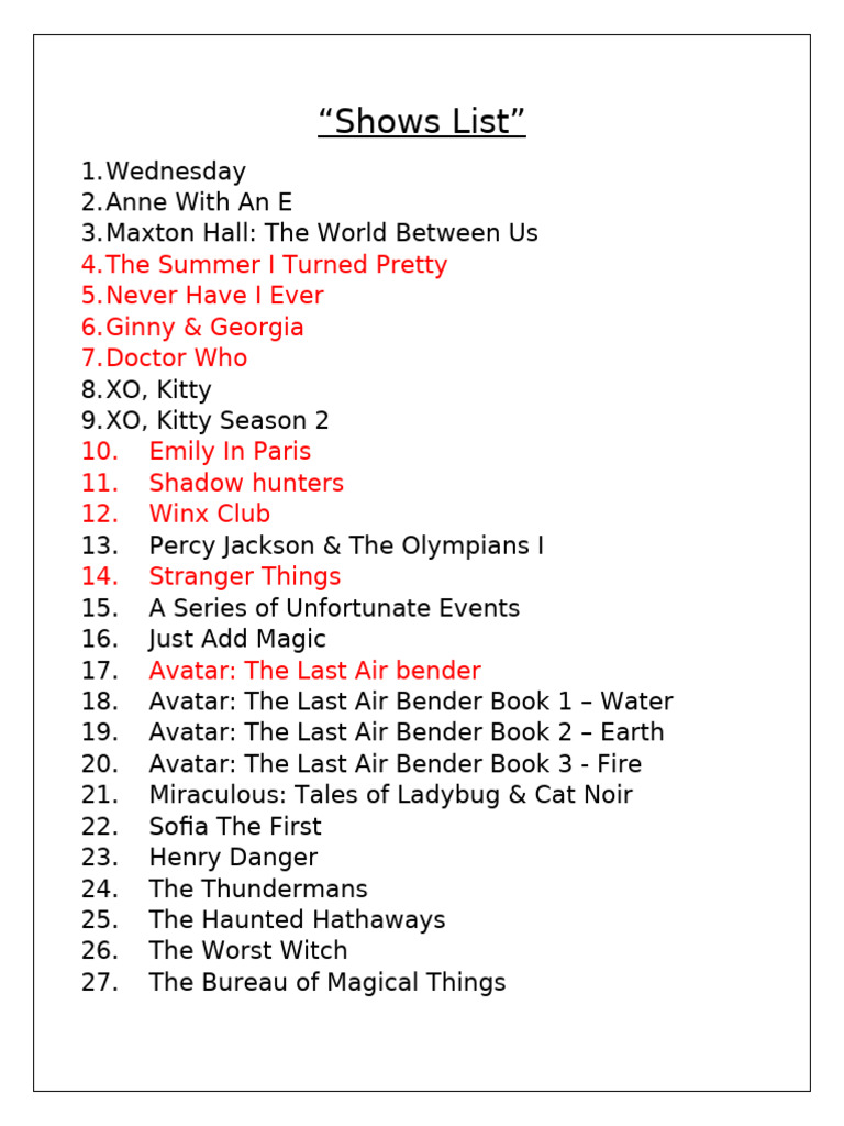 Shows List | PDF