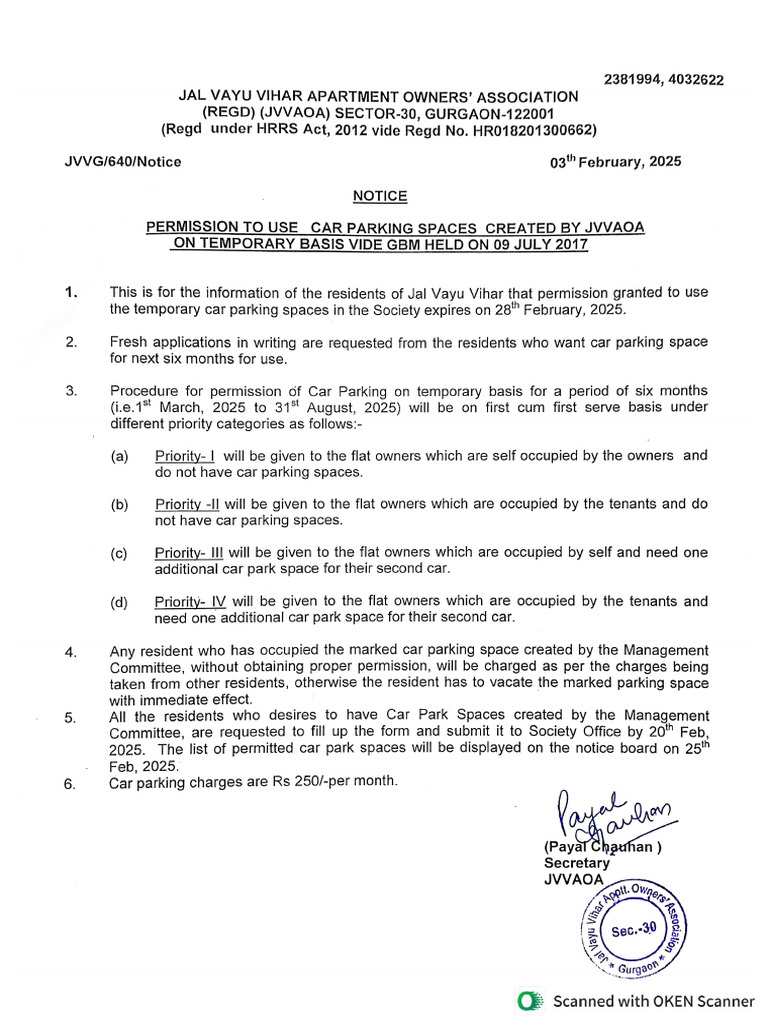 Temporary Car Parking Notice. | PDF