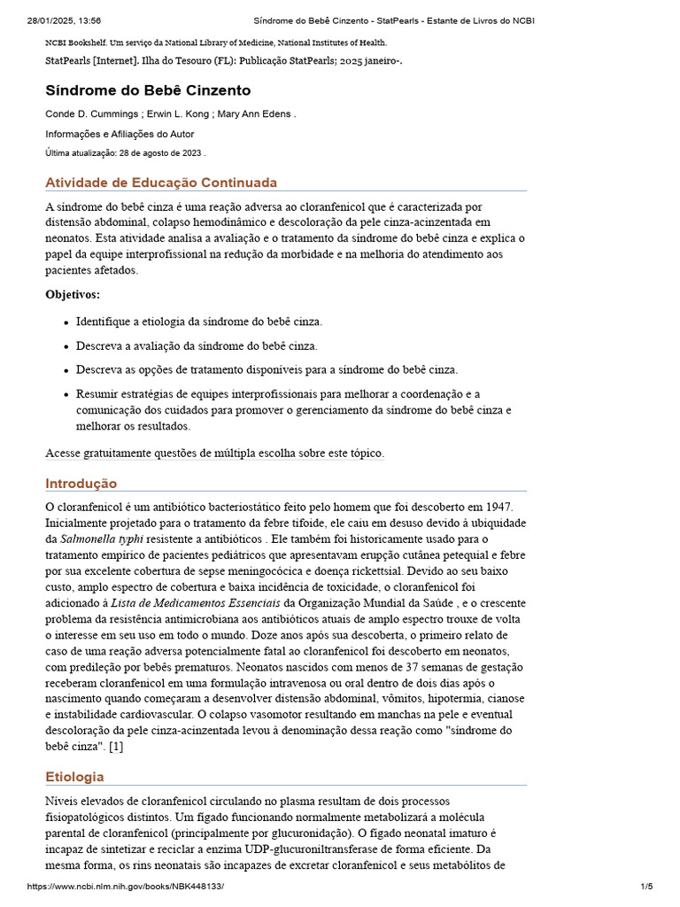 Síndrome do Bebê Cinzento e Cloranfenicol | PDF | Sepse ...
