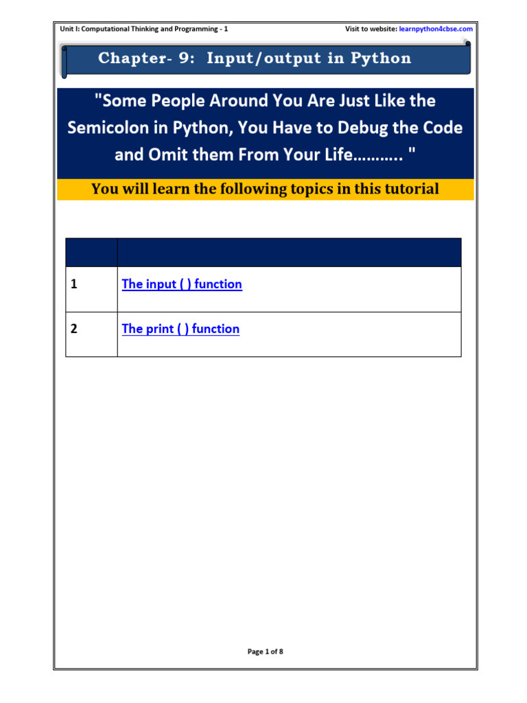 9 Input Output In Python PDF Integer Computer Science Command 9 input output in python pdf integer computer science command