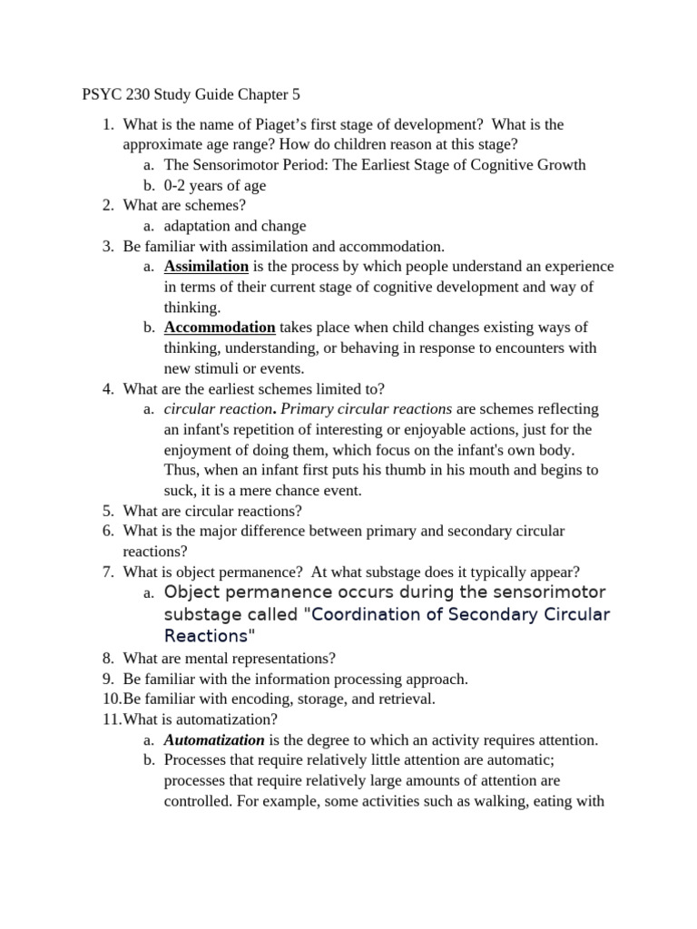 Piaget's Sensorimotor Stage Study Guide | PDF | Mental Processes | Brain
