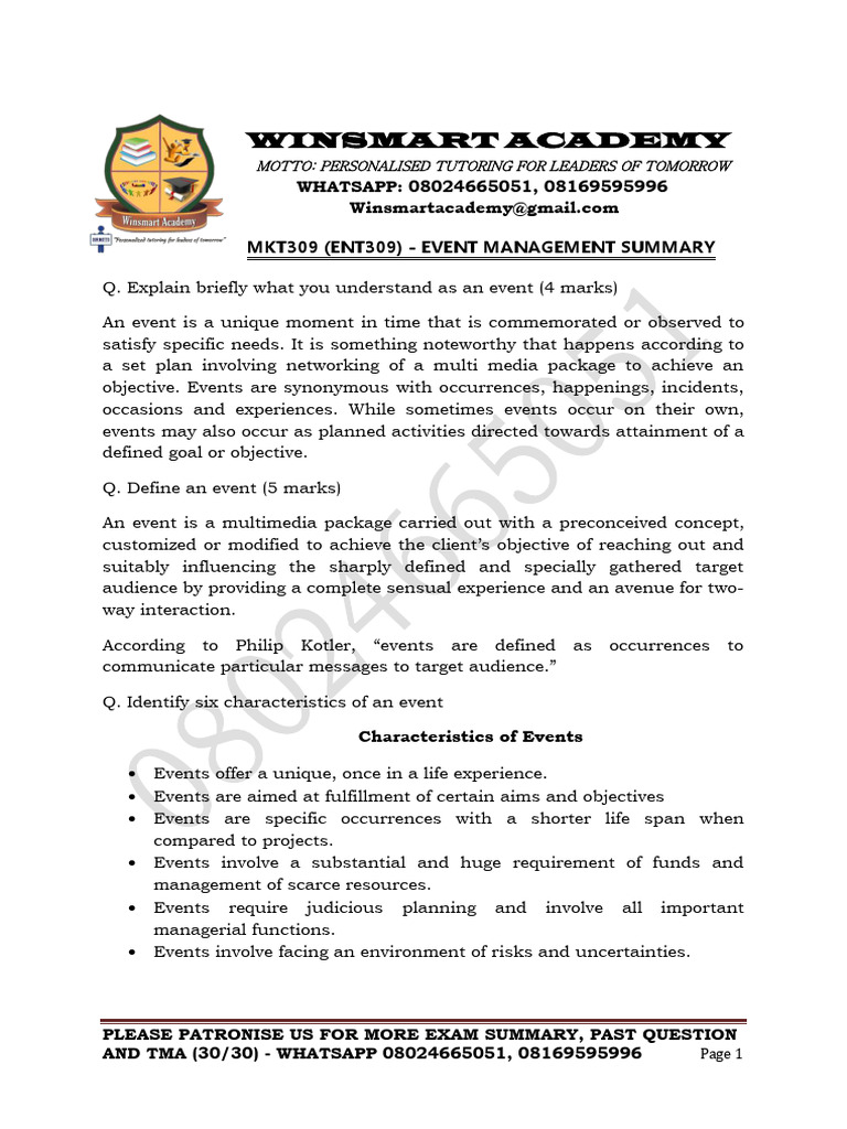 Event Management Overview for MKT309 | PDF | Taxes | Swot Analysis