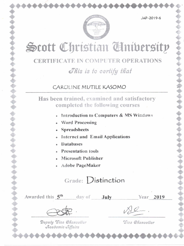 Computer Operations Certificate | PDF