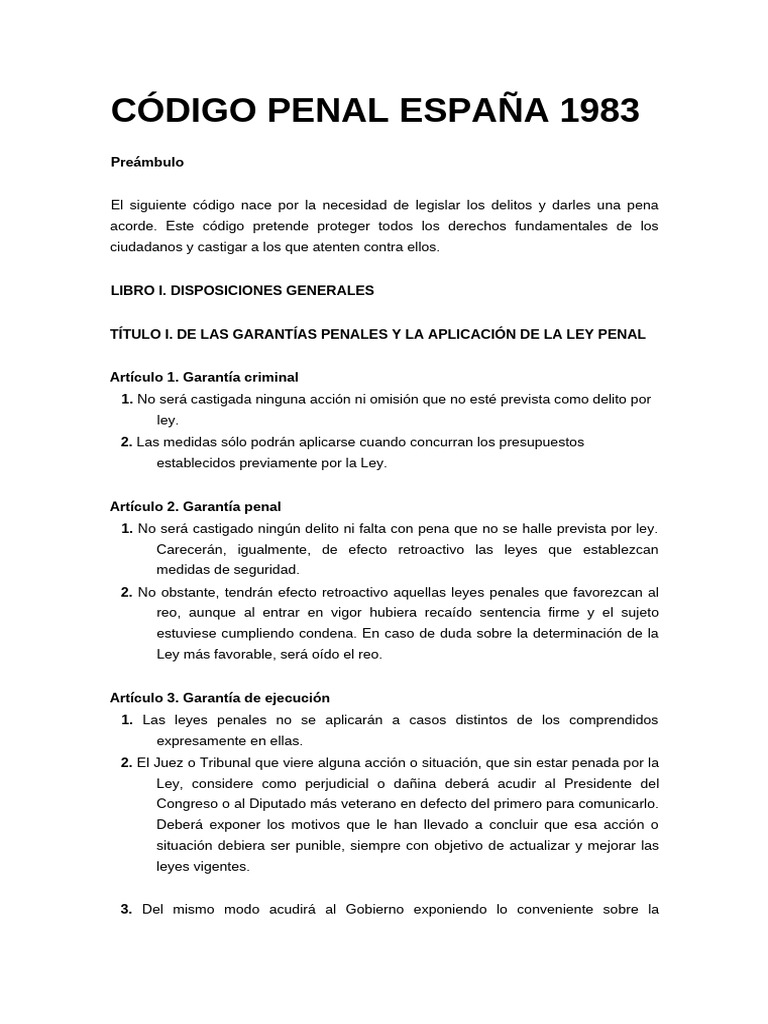 Código Penal España 1983: Delitos y Penas | PDF | Derecho penal | Castigos