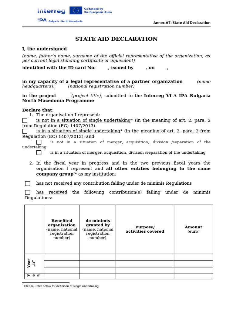 State Aid Declaration for Interreg Projects | PDF | Aids | Economies