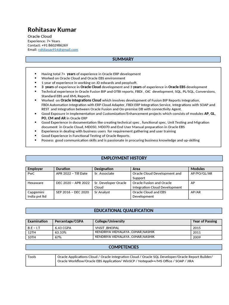 Oracle Cloud ERP Developer Resume | PDF | Oracle Corporation | Cloud ...