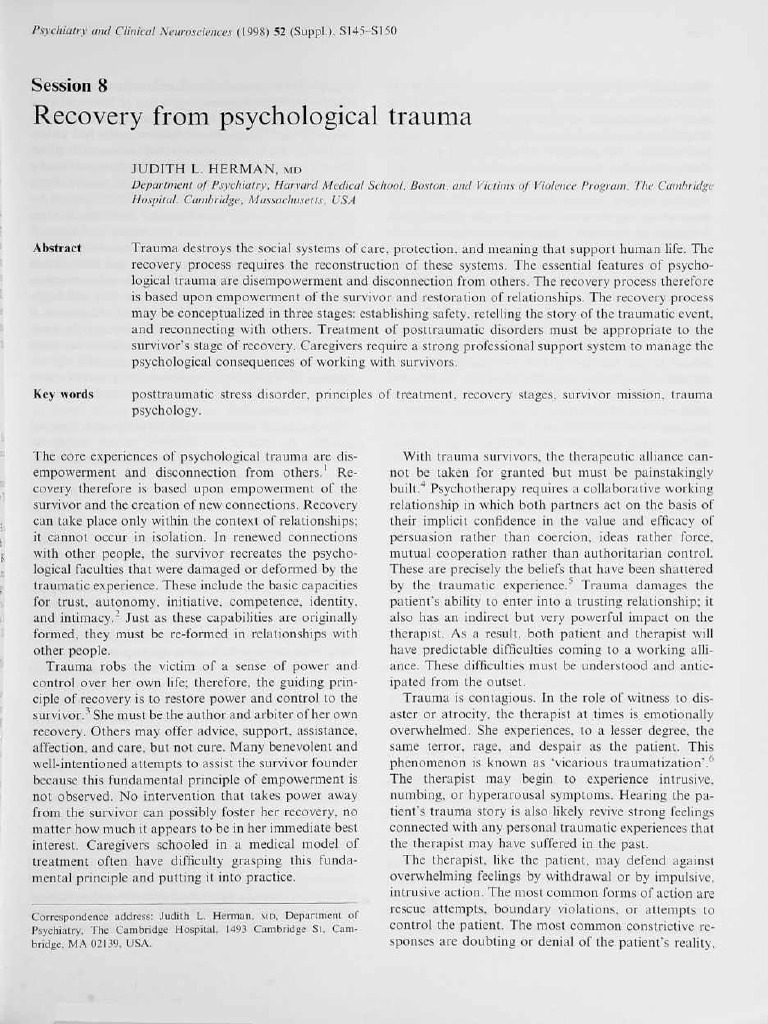 Stages of Recovery from Psychological Trauma | PDF | Psychological ...
