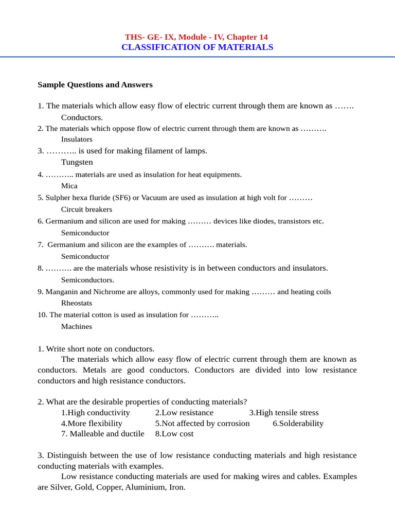 Classification of Electrical Materials | PDF | Insulator (Electricity ...