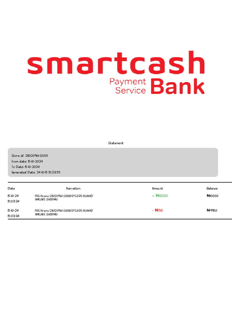 Daily Transaction Statement 15-10-24 | PDF