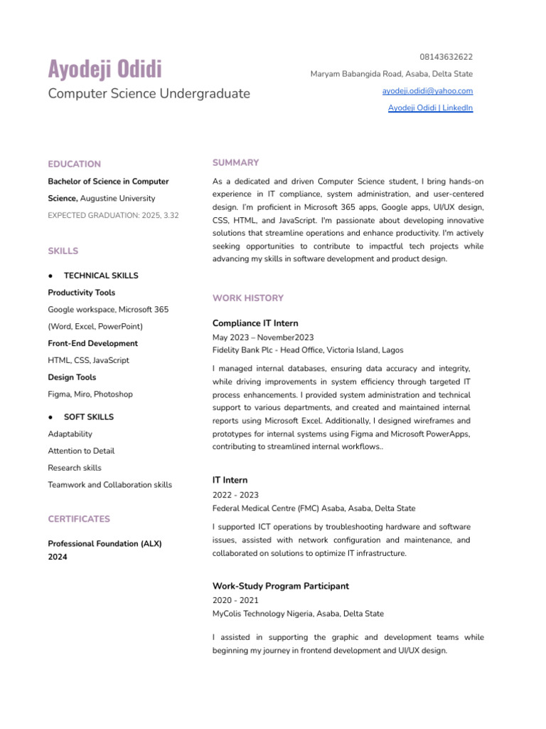 Ayodeji Odidi: Computer Science Profile | PDF | Computing | Information ...