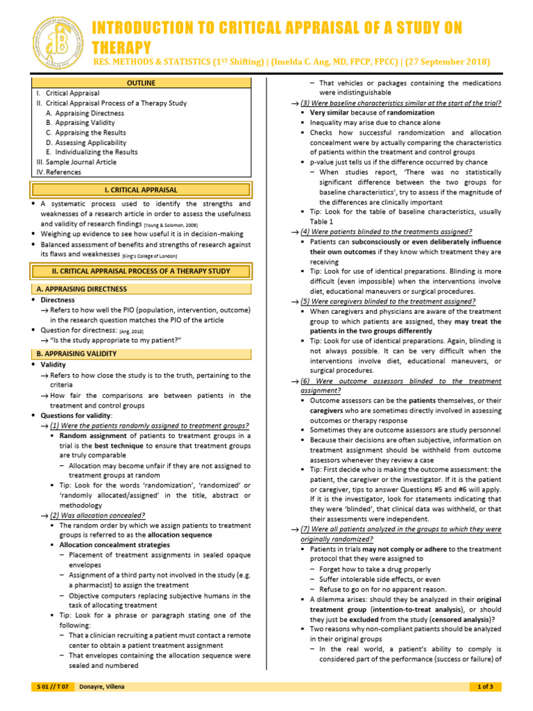 Critical Appraisal of Therapy Studies | PDF | Confidence Interval ...