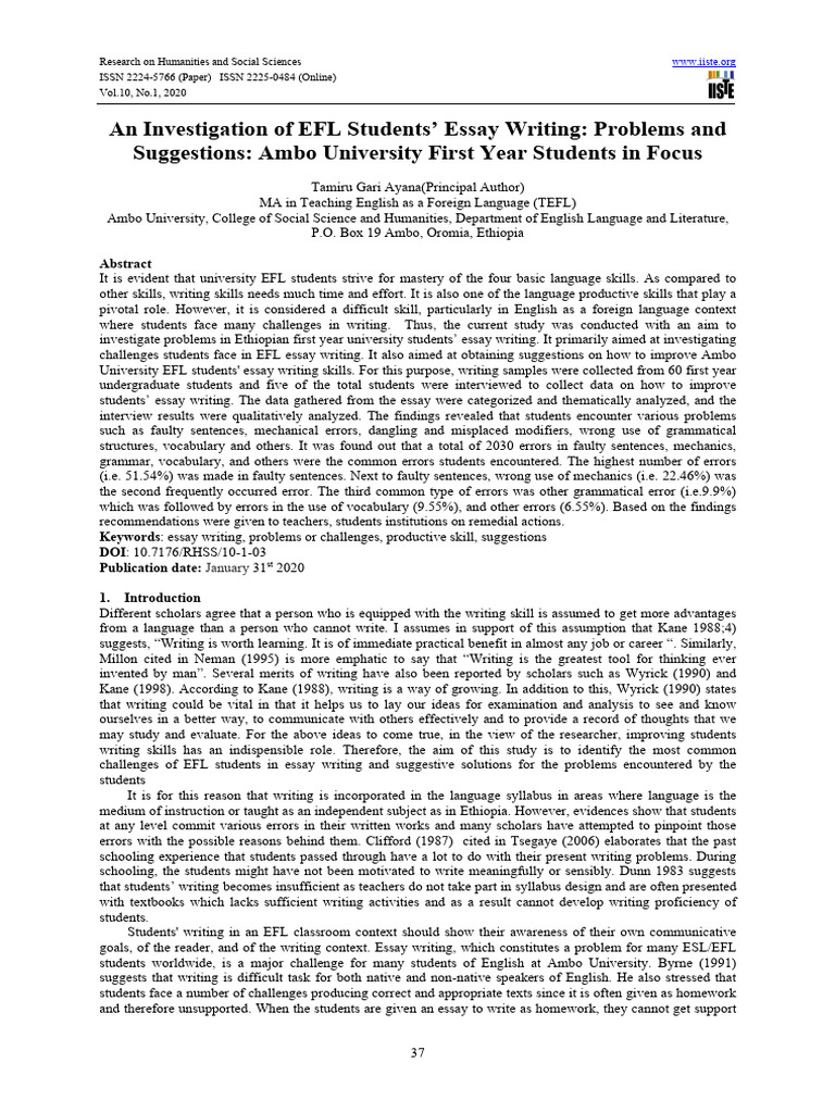 EFL Students' Essay Writing Challenges | PDF | English As A Second Or ...