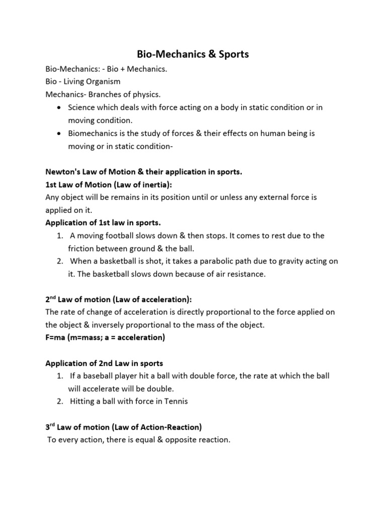 Unit 8 Biomechanics and Sports | PDF | Force | Friction