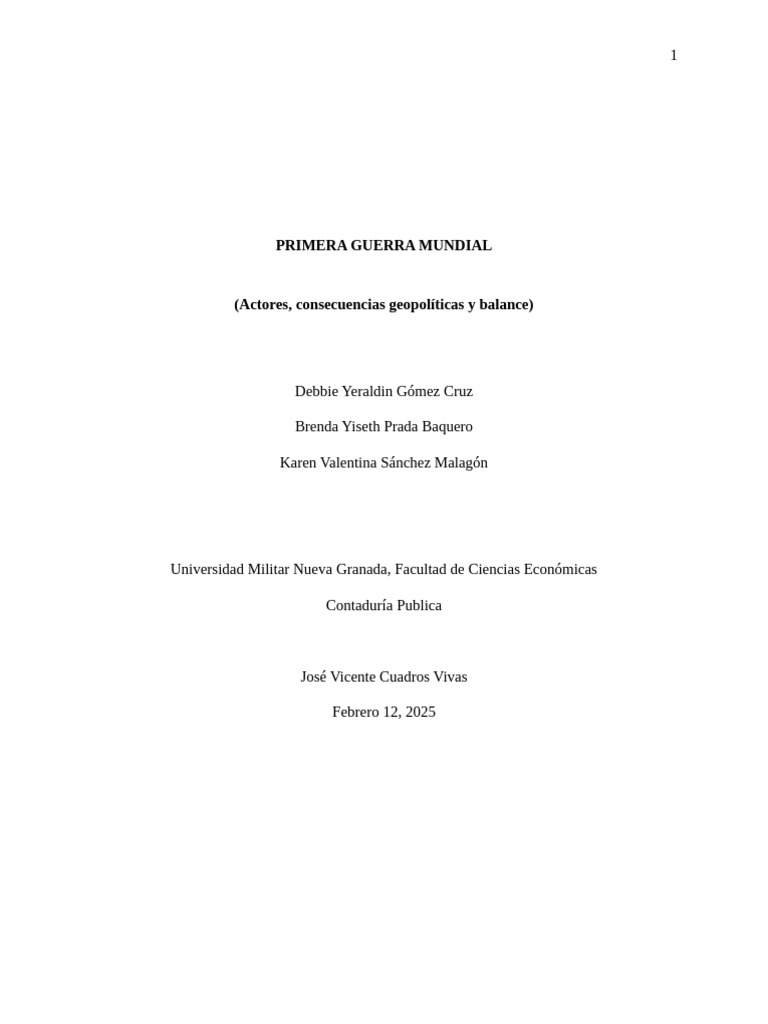 Impacto y Actores de la 1ª Guerra Mundial | PDF | Primera Guerra ...