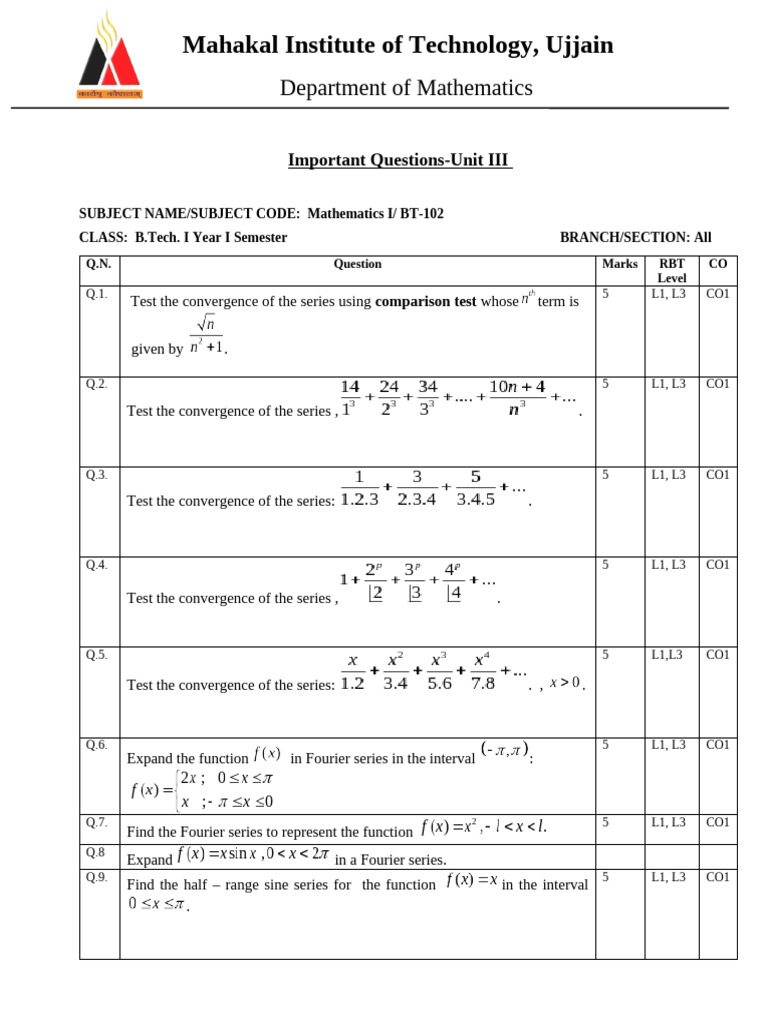 Imp Questions - Feb2020 U-III M-I | PDF
