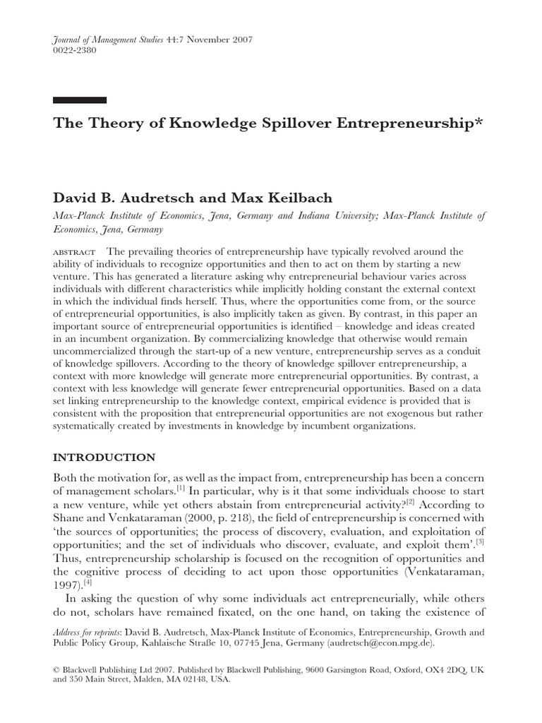 Knowledge Spillover in Entrepreneurship | PDF | Entrepreneurship ...