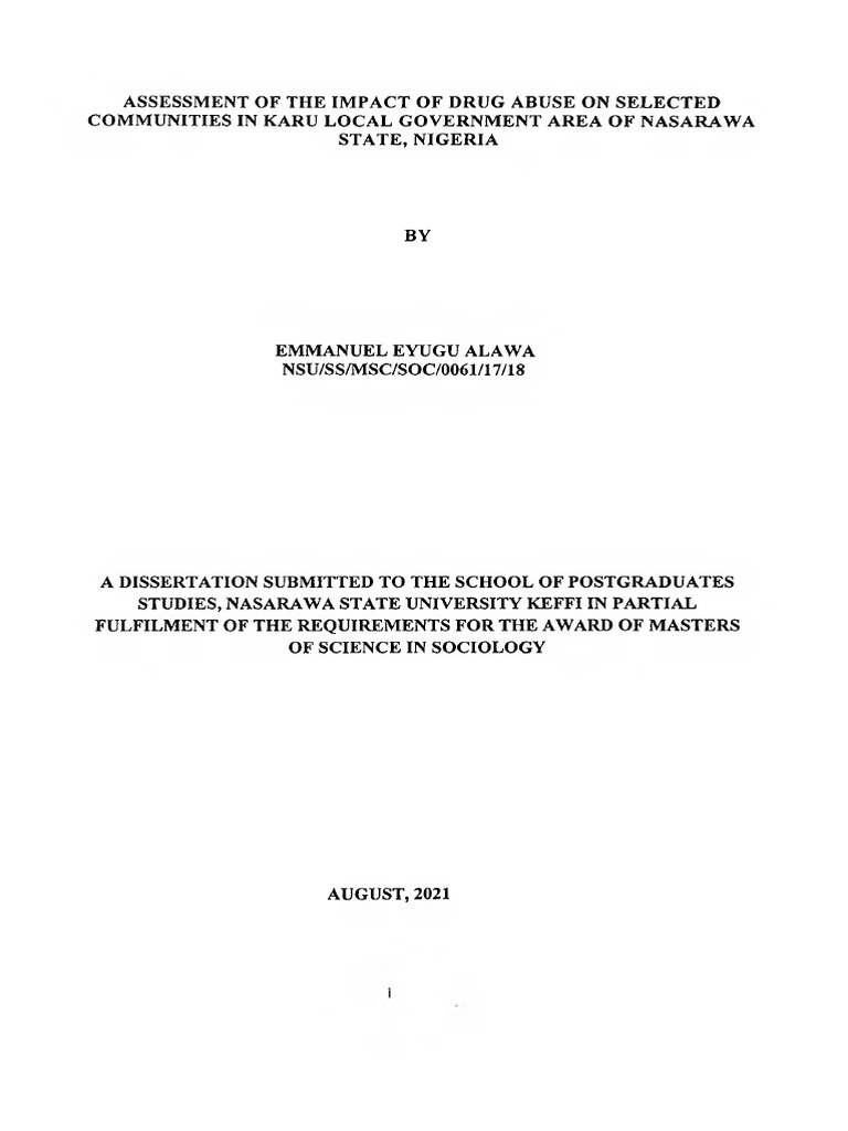 Assessment of The Impact of Drug Abuse On Selected Communities in Karu ...