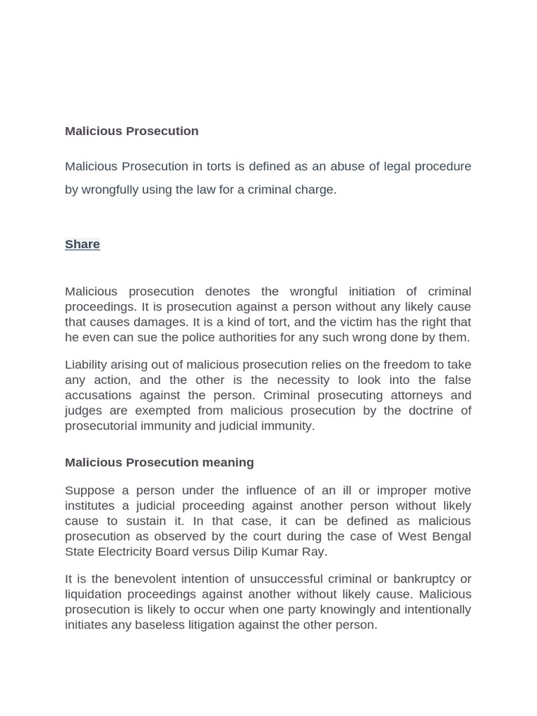 Understanding Malicious Prosecution | PDF | Malicious Prosecution ...