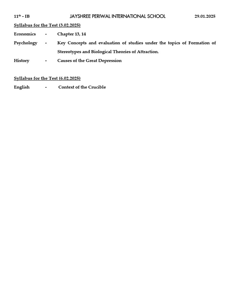 11th IB Test Syllabus Overview | PDF
