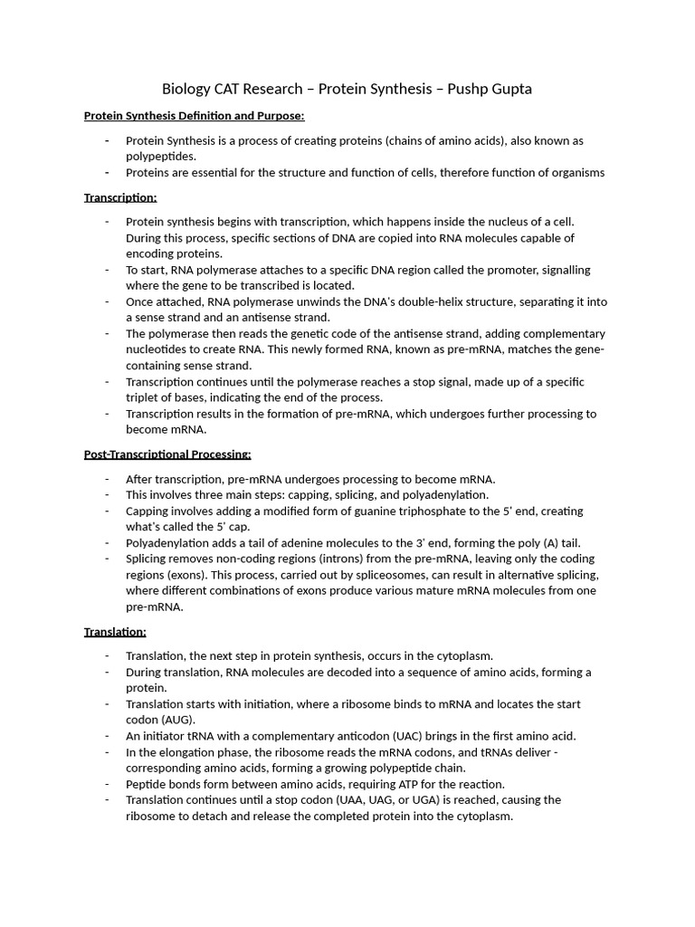 Biology Cat Research | PDF | Translation (Biology) | Messenger Rna
