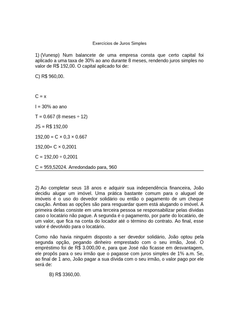 Juros Simples JP | PDF | Juros | Empréstimos