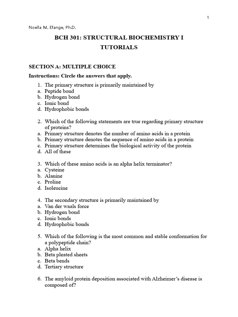 Structural Biochemistry I Tutorials | PDF | Amino Acid | Protein Structure