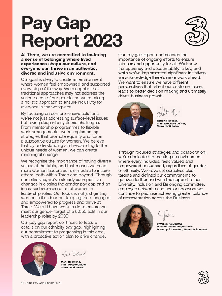 Three UK Gender Pay Gap Report 2023 | PDF | Gender Pay Gap | Recruitment