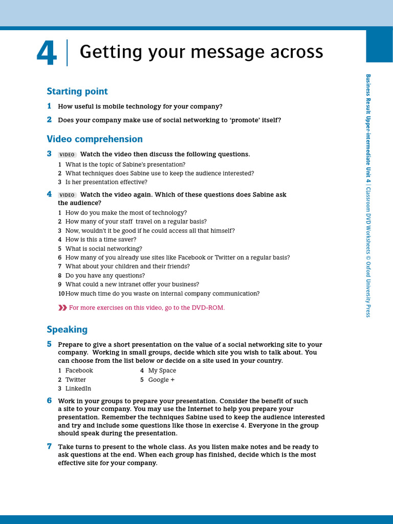 Business Result Upper DVD - Unit 4 Getting your message across | PDF ...