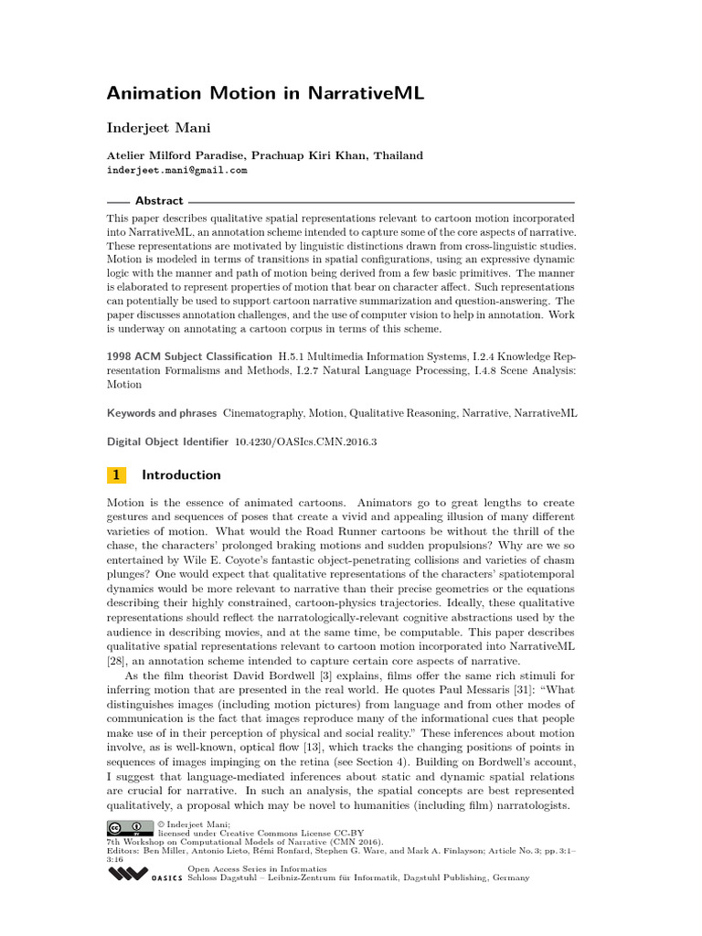 Animation Motion in NarrativeML | PDF | Linguistics | Narration