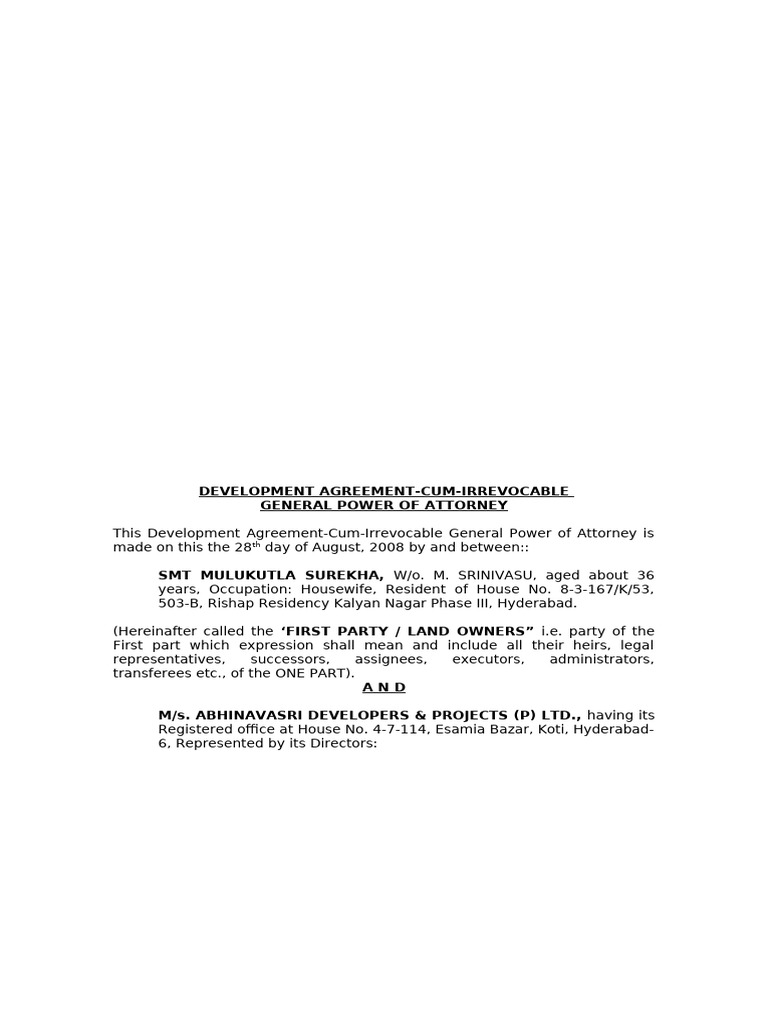 Development Agreement and Power of Attorney | PDF | Tile | Property